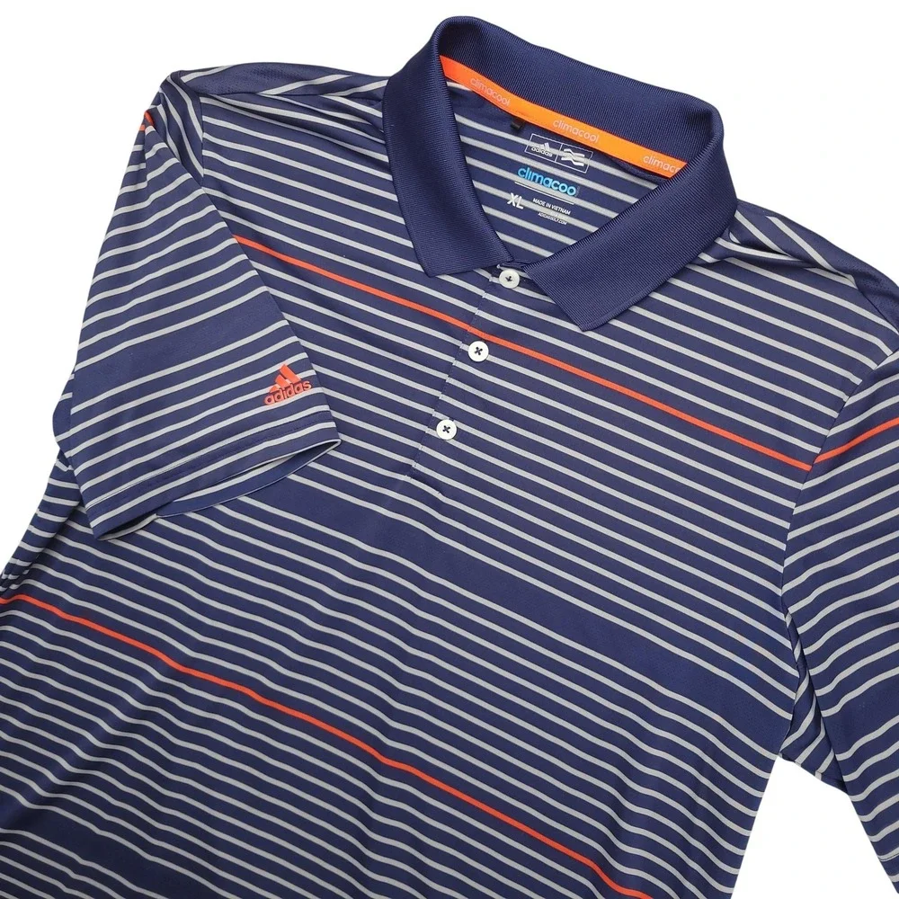 Adidas Climacool Polo Shirt‎ Mens XL Blue Stripe Golf Performance Stretch Top